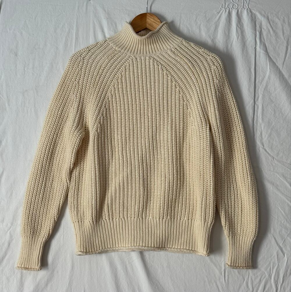 J. Crew Womens Relaxed Rollneck Sweater Cream 100% Cotton Size XS